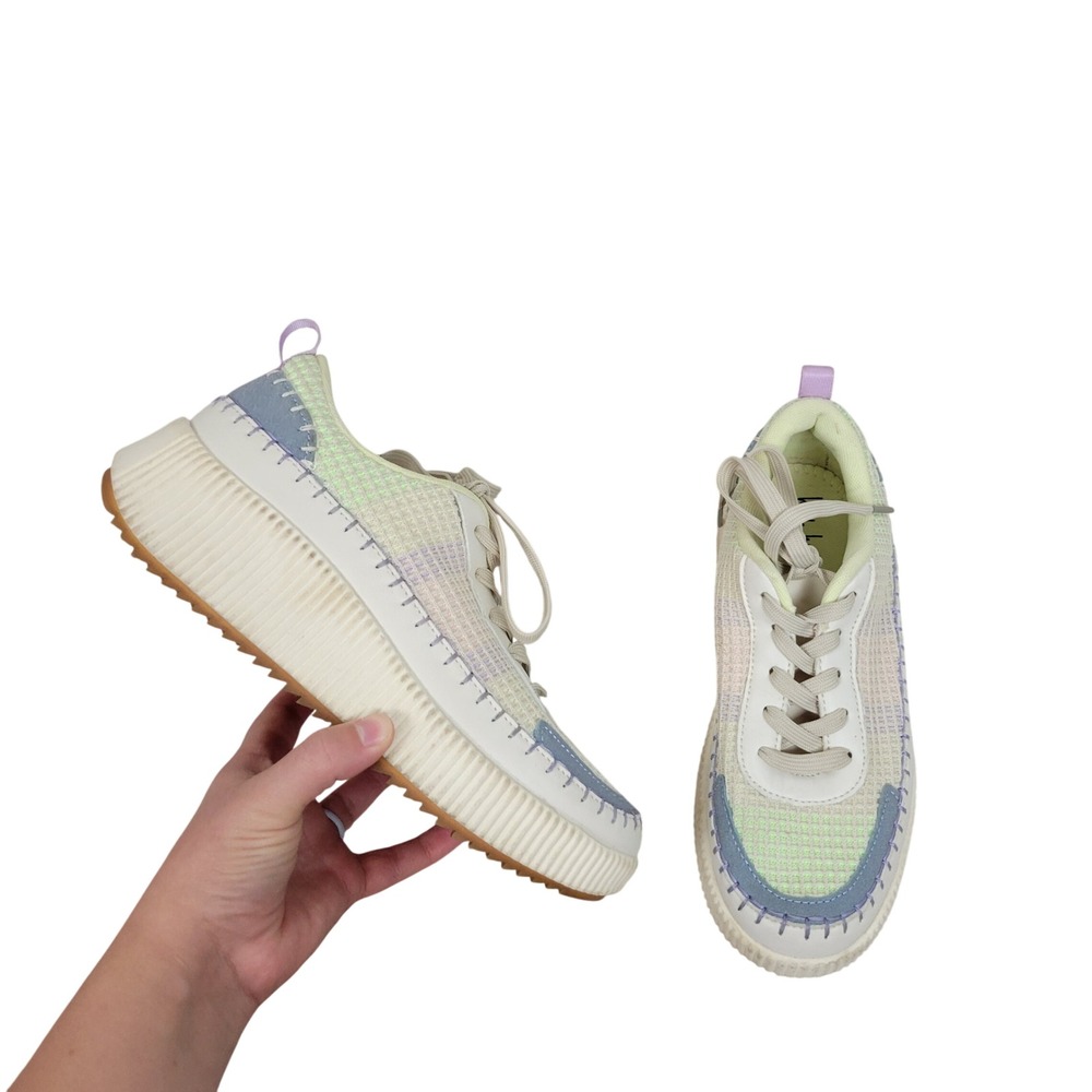 Nicole Miller New York Brita Woven Rainbow Pastel Platform Sneakers Size 8